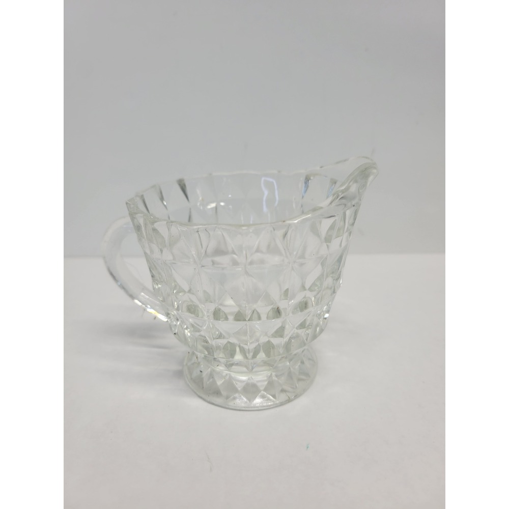 Vintage Clear Pressed Glass Diamond Point‎ Creamer Pitcher Footed Small